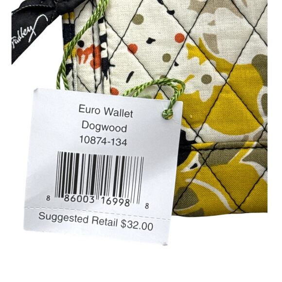 Vera Bradley Dogwood Black Yellow Floral Pattern Euro Wallet New With Tags - Picture 5 of 6
